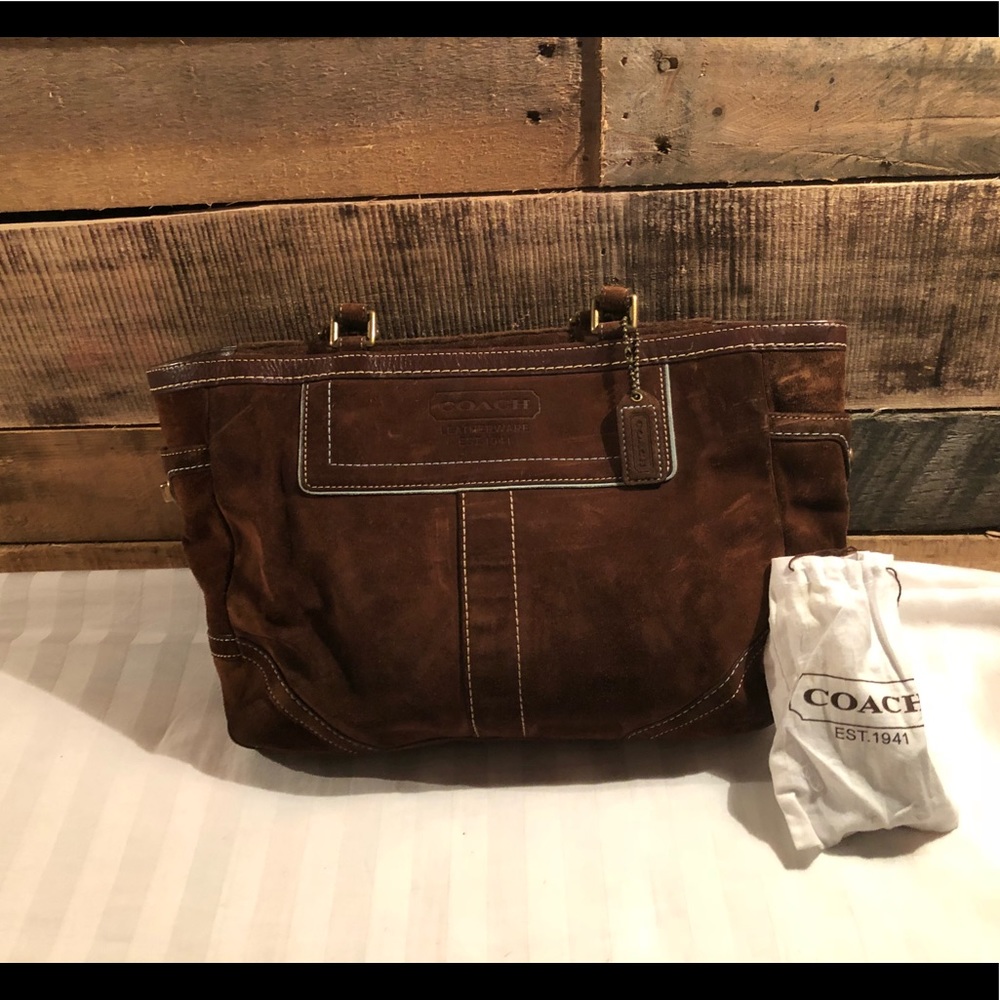 Suede Coach purse with care kit